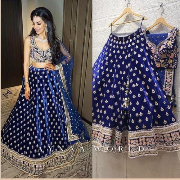 Velvet Blue Lehenga size large (fabrics only ) - Picture 2 of 14